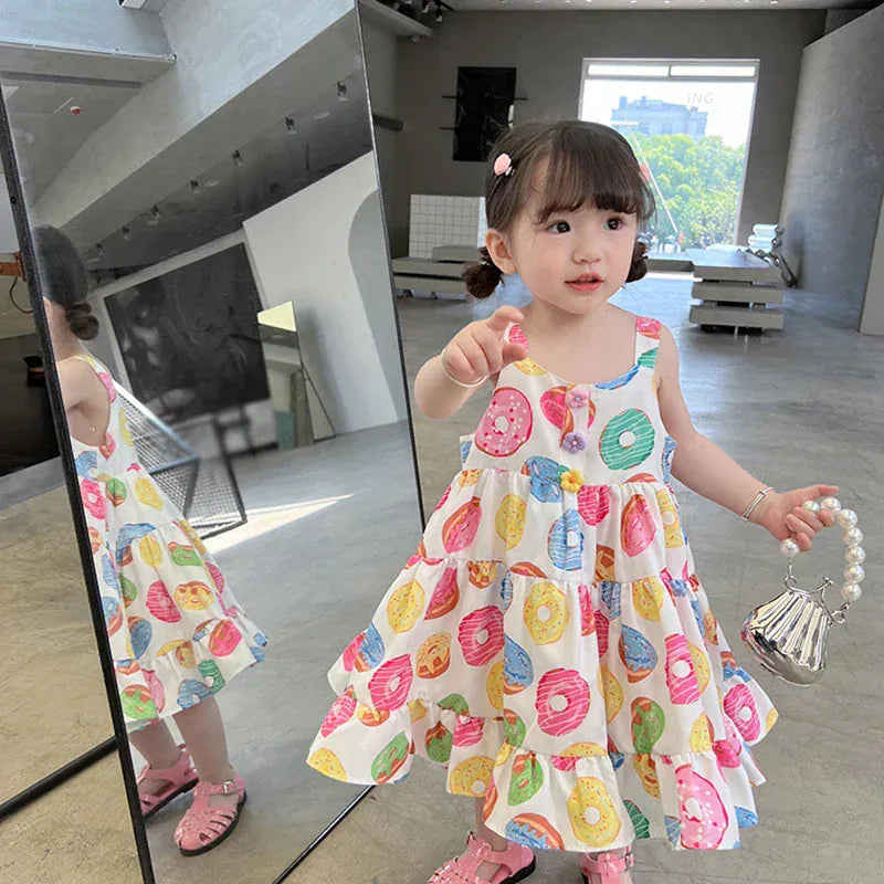 ノースリーブワンピース キッズワンピースノースリーブワンピース ドーナツプリント【mh0005970】