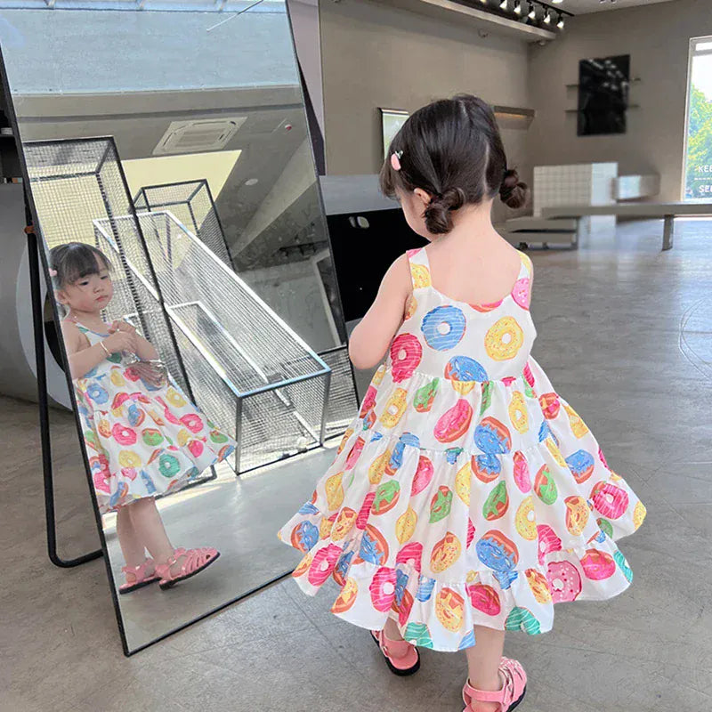 ノースリーブワンピース キッズワンピースノースリーブワンピース ドーナツプリント【mh0005970】