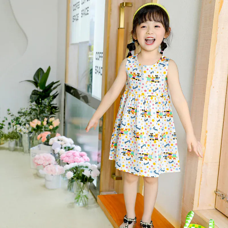 ノースリーブワンピース キッズワンピース ノースリーブプリントワンピース アニマル/幾何学/フラワープリント【mh0005973】