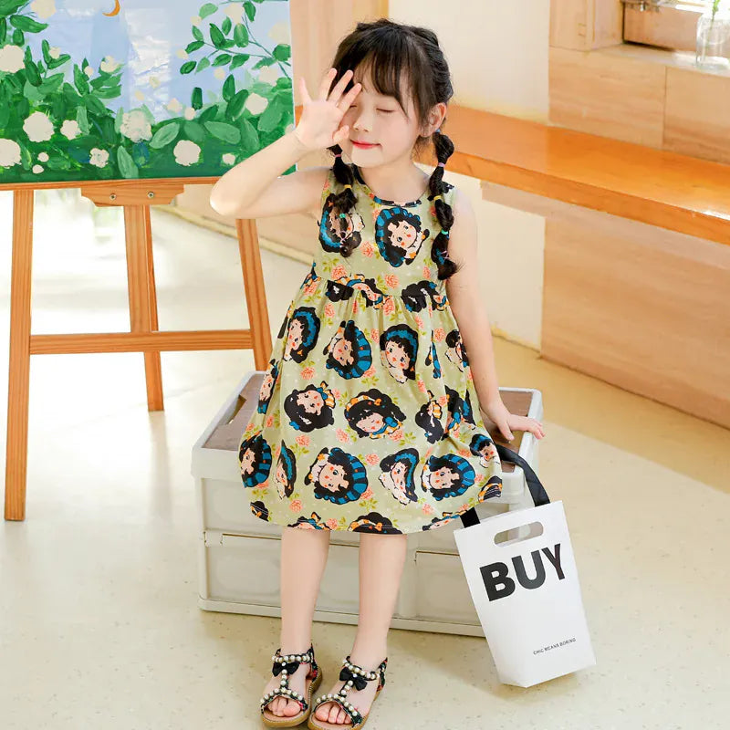 ノースリーブワンピース キッズワンピース ノースリーブプリントワンピース アニマル/幾何学/フラワープリント【mh0005973】