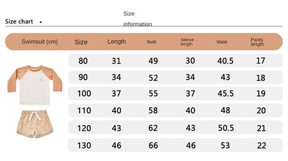 ベビー用水着 キッズ水着 ボーイズ 長袖 セパレート トップス+パンツ ストライプ/チェック スイムウェア【mh0005994】