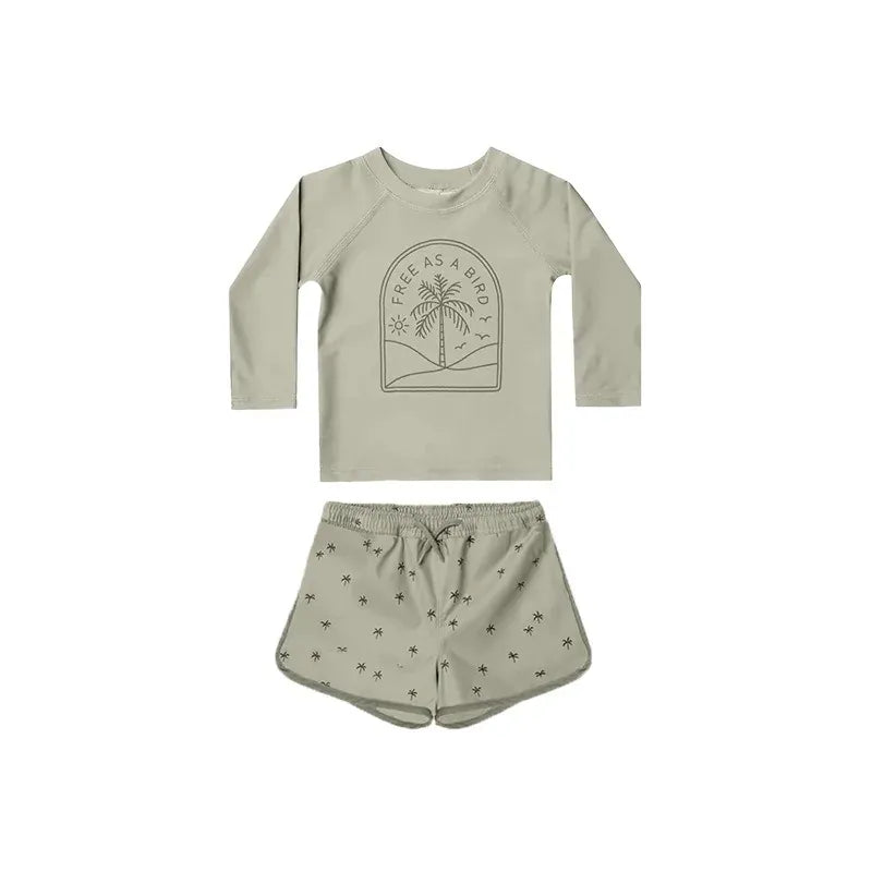 ベビー用水着 キッズ水着 ボーイズ 長袖 セパレート トップス+パンツ ストライプ/チェック スイムウェア【mh0005994】