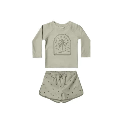 ベビー用水着 キッズ水着 ボーイズ 長袖 セパレート トップス+パンツ ストライプ/チェック スイムウェア【mh0005994】