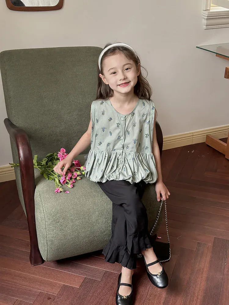 タンクトップ・キャミソール・ノースリーブトップス キッズトップス ノースリーブ バルーンチュニックブラウス フラワー花柄プリント【mh0006011】