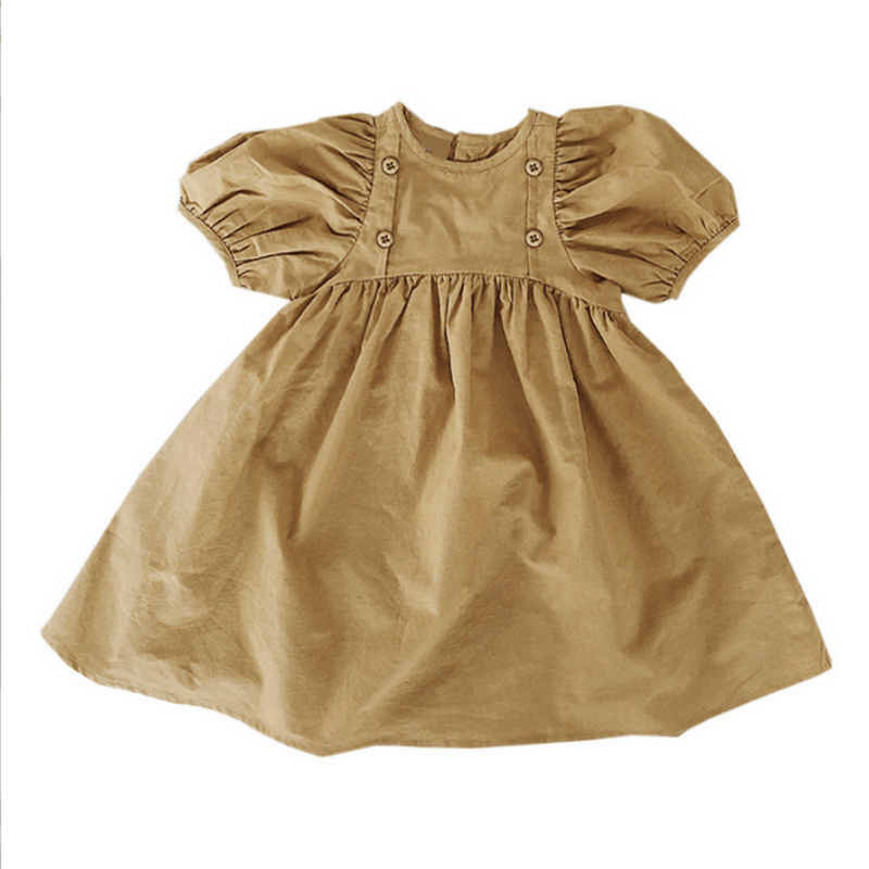 半袖ワンピース キッズワンピース 半袖パフスリーブ フロントボタンアクセント カーキ【mh0006037】