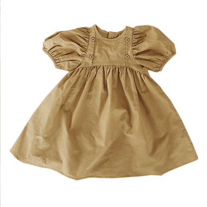 半袖ワンピース キッズワンピース 半袖パフスリーブ フロントボタンアクセント カーキ【mh0006037】