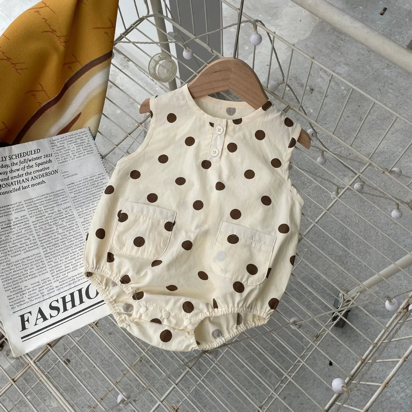 ノースリーブロンパース ベビーロンパース ノースリーブボディスーツ 水玉ドット/ベアくまプリント【mh0006060】