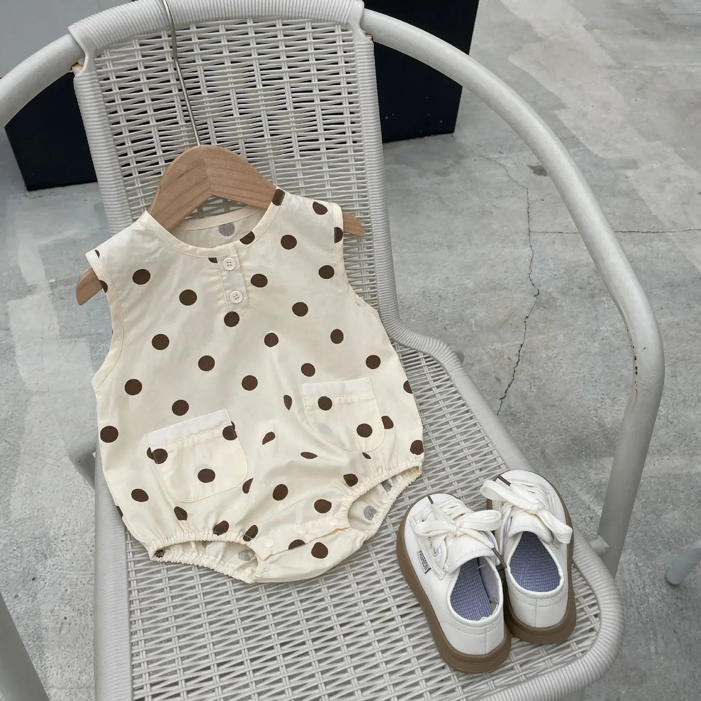 ノースリーブロンパース ベビーロンパース ノースリーブボディスーツ 水玉ドット/ベアくまプリント【mh0006060】