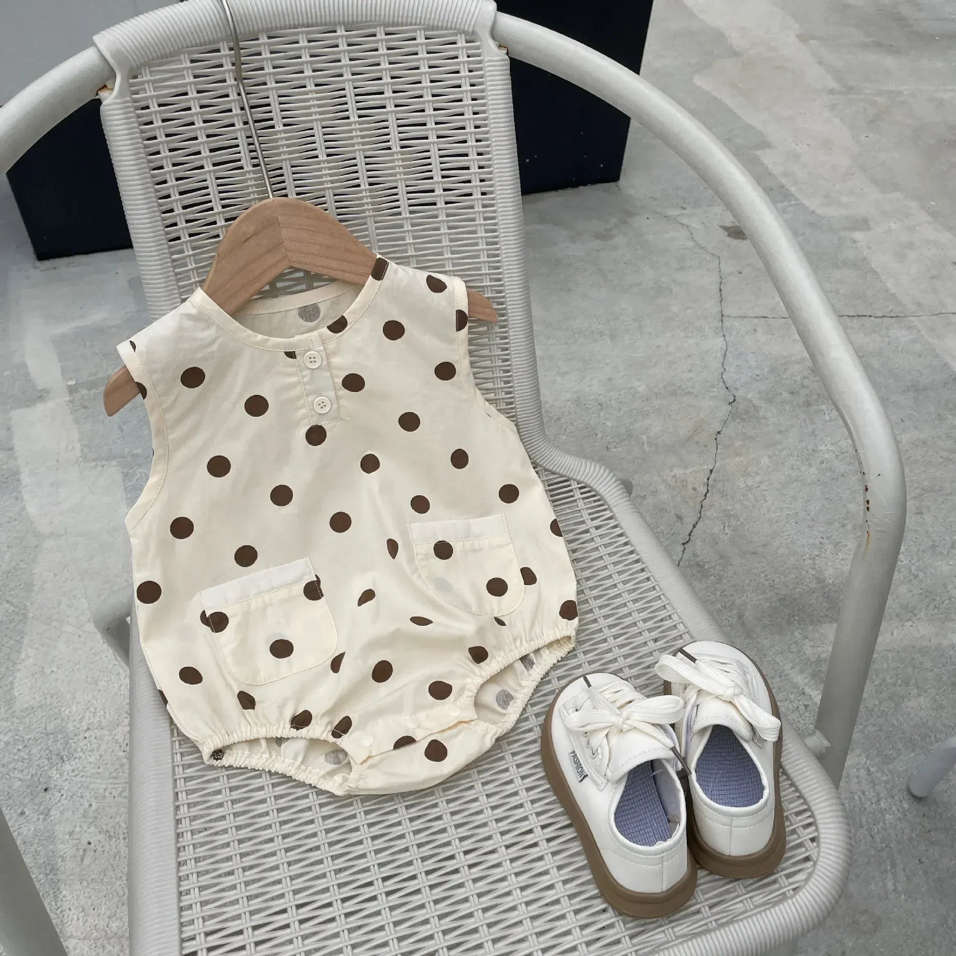 ノースリーブロンパース ベビーロンパース ノースリーブボディスーツ 水玉ドット/ベアくまプリント【mh0006060】