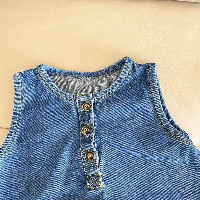 ノースリーブジャンプスーツ ベビージャンプスーツ デニム ノースリーブボディスーツ つなぎ【mh0006061】