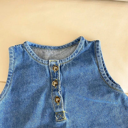 ノースリーブジャンプスーツ ベビージャンプスーツ デニム ノースリーブボディスーツ つなぎ【mh0006061】