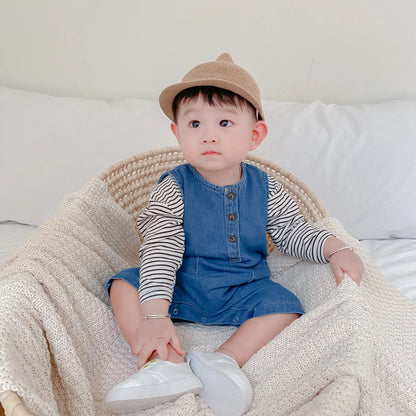 ノースリーブジャンプスーツ ベビージャンプスーツ デニム ノースリーブボディスーツ つなぎ【mh0006061】