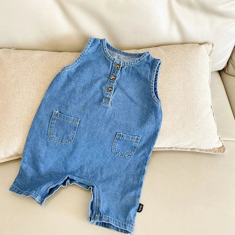 ノースリーブジャンプスーツ ベビージャンプスーツ デニム ノースリーブボディスーツ つなぎ【mh0006061】