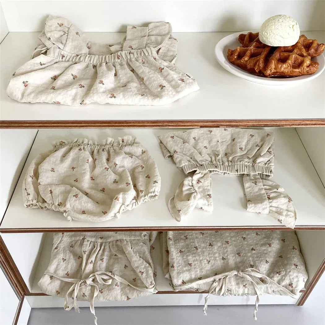 ノースリーブジャンプスーツ ベビージャンプスーツ フリルノースリーブつなぎ サロペット 無地/フラワー花柄プリント【mh0006063】