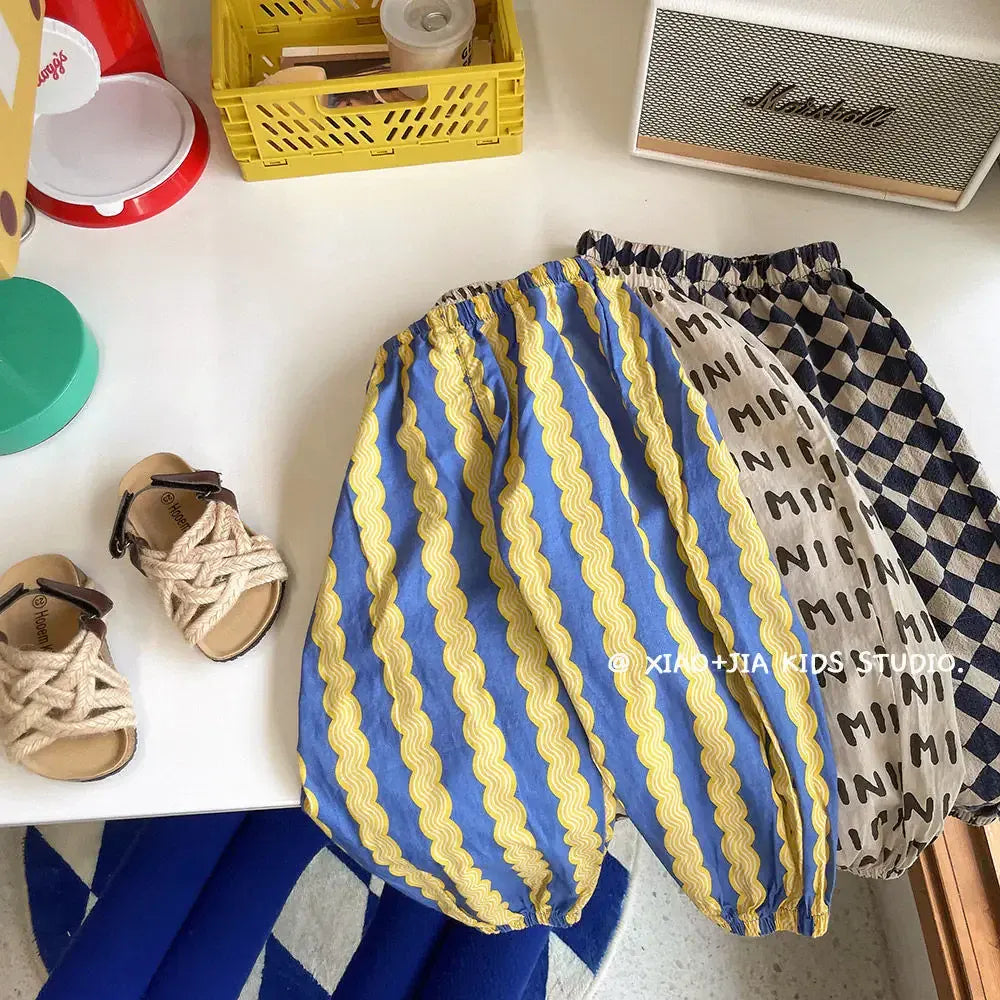 ロングパンツ・スウェットパンツ キッズパンツ サマールーズロングパンツ 幾何学/レターロゴ/コアラ/ダイヤチェック/ストライププリント【mh0006098】