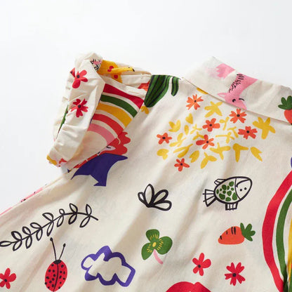 半袖ワンピース キッズワンピース 半袖シャツドレス お絵描きプリント【mh0006138】