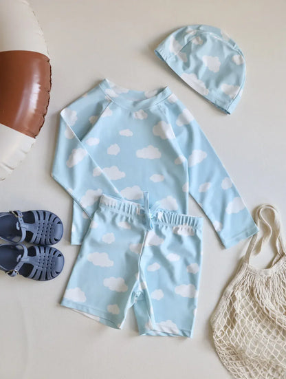 ベビー用水着 キッズ水着 セパレートセット 長袖トップス+ショートパンツ ボーイズ ラッシュガード スイムウェア【mh0006163】