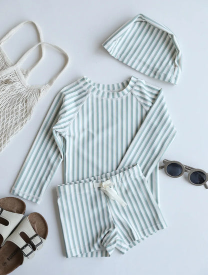 ベビー用水着 キッズ水着 セパレートセット 長袖トップス+ショートパンツ ボーイズ ラッシュガード スイムウェア【mh0006163】