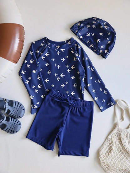 ベビー用水着 キッズ水着 セパレートセット 長袖トップス+ショートパンツ ボーイズ ラッシュガード スイムウェア【mh0006163】