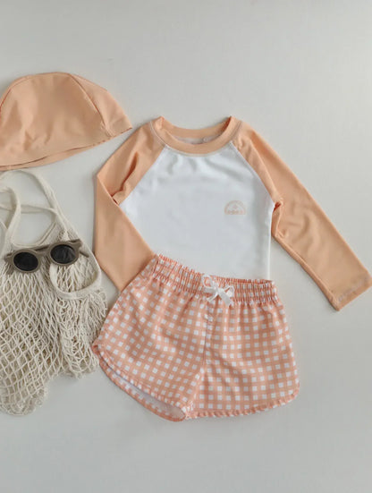 ベビー用水着 キッズ水着 セパレートセット 長袖トップス+ショートパンツ ボーイズ ラッシュガード スイムウェア【mh0006163】