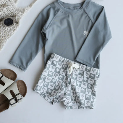 ベビー用水着 キッズ水着 セパレートセット 長袖トップス+ショートパンツ ボーイズ ラッシュガード スイムウェア【mh0006163】