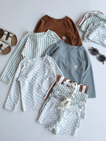 ベビー用水着 キッズ水着 セパレートセット 長袖トップス+ショートパンツ ボーイズ ラッシュガード スイムウェア【mh0006163】