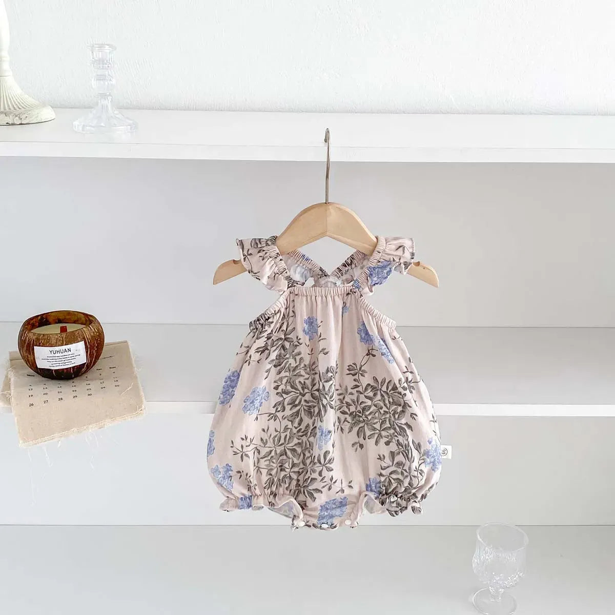 ノースリーブロンパース ベビーロンパース フリルサスペンダーボディスーツ フラワー花柄プリント【mh0006193】