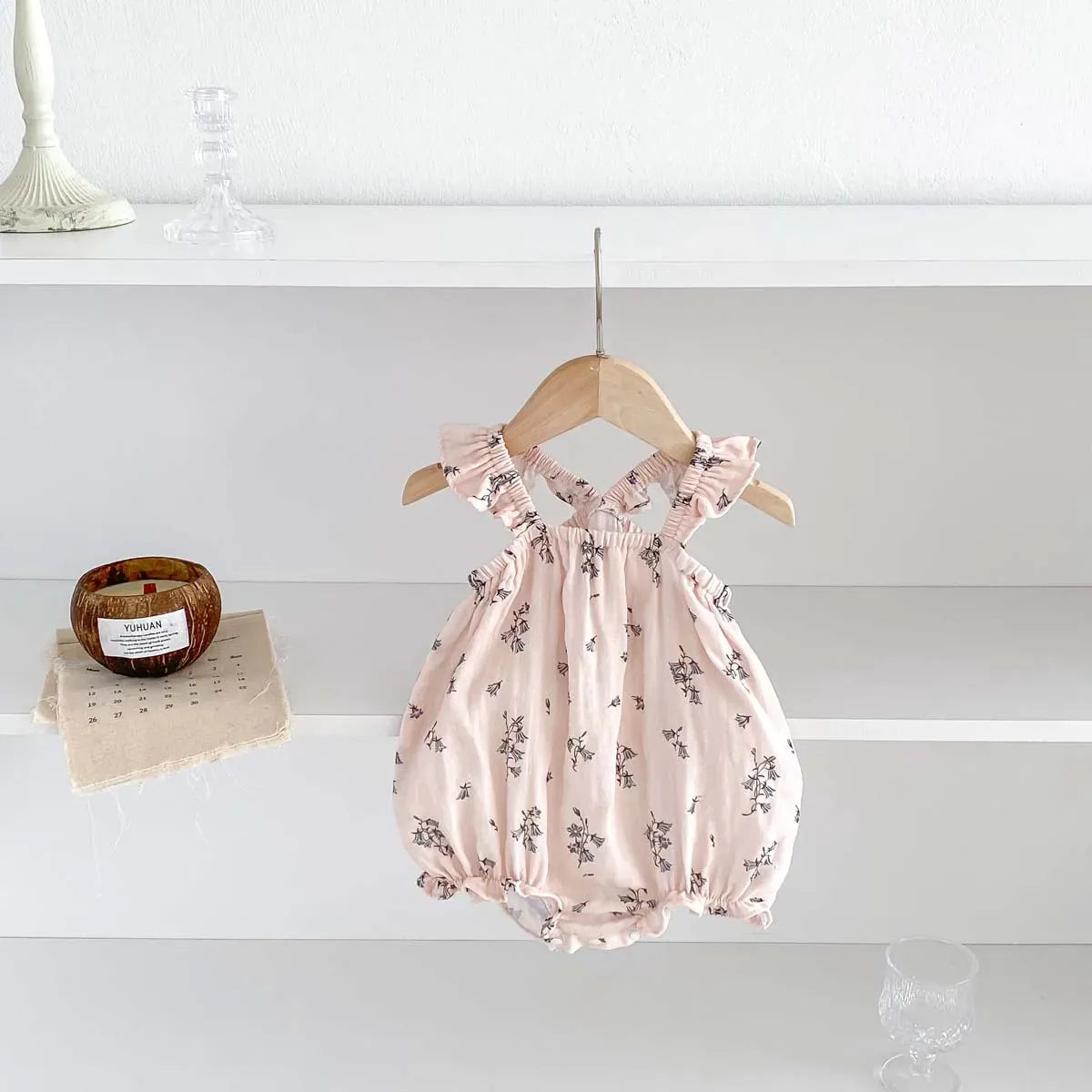 ノースリーブロンパース ベビーロンパース フリルサスペンダーボディスーツ フラワー花柄プリント【mh0006193】