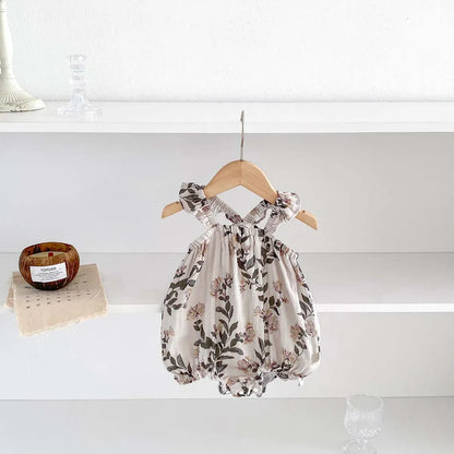 ノースリーブロンパース ベビーロンパース フリルサスペンダーボディスーツ フラワー花柄プリント【mh0006193】