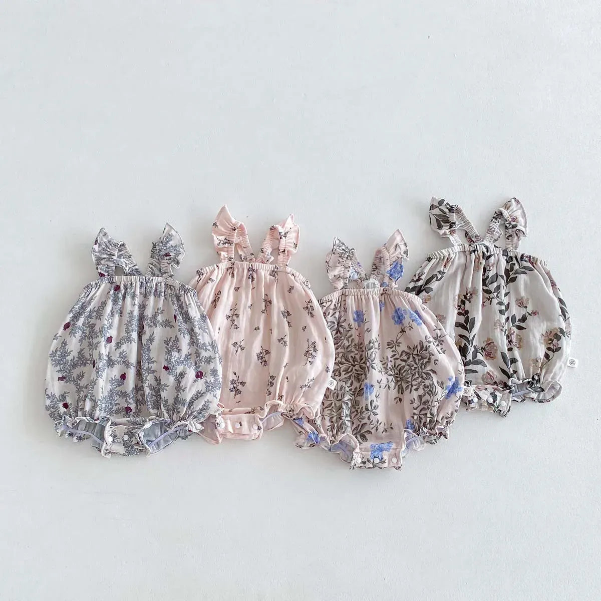 ノースリーブロンパース ベビーロンパース フリルサスペンダーボディスーツ フラワー花柄プリント【mh0006193】