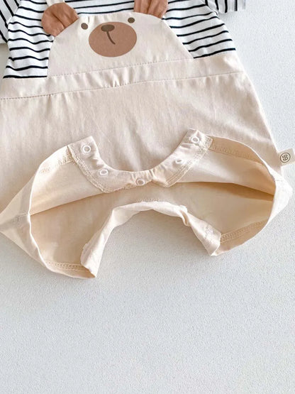 半袖ロンパース ベビーロンパース 半袖ドッキングジャンプスーツ くまベア ボーダー【mh0006194】