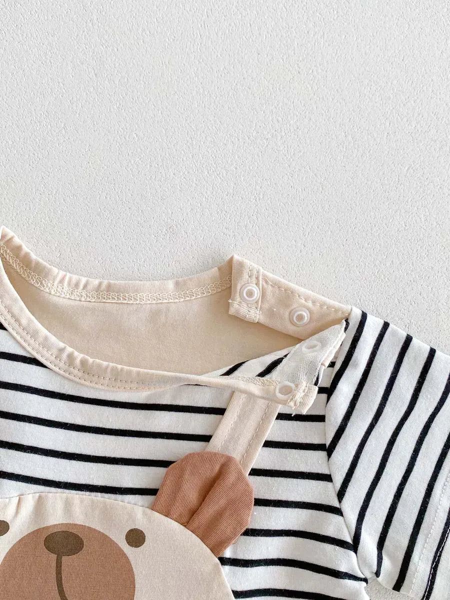 半袖ロンパース ベビーロンパース 半袖ドッキングジャンプスーツ くまベア ボーダー【mh0006194】