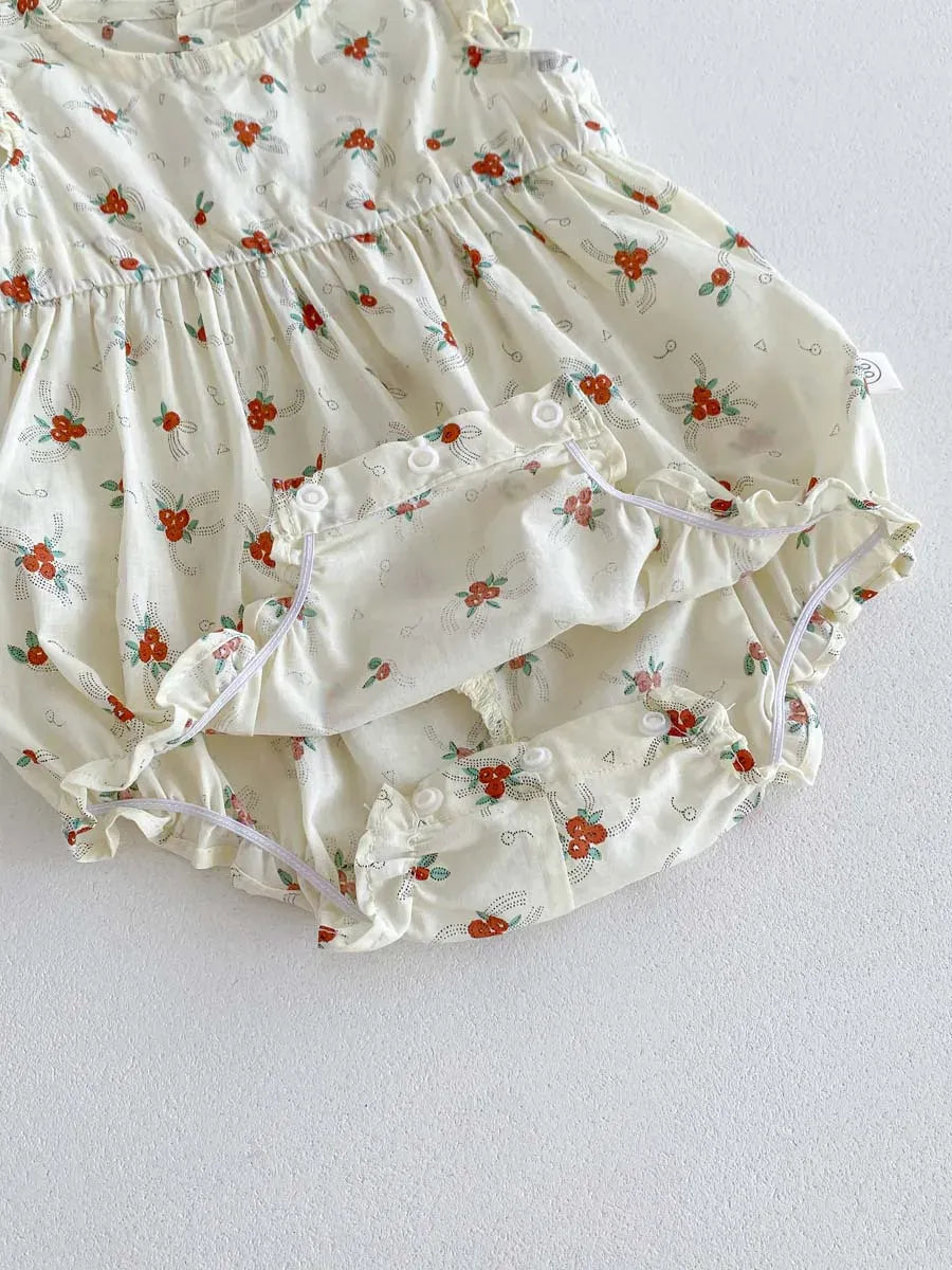 ノースリーブロンパース ベビーロンパース ノースリーブボディスーツ フラワー小花柄プリント【mh0006196】