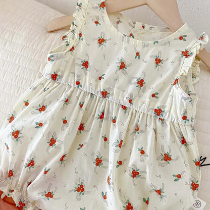 ノースリーブロンパース ベビーロンパース ノースリーブボディスーツ フラワー小花柄プリント【mh0006196】