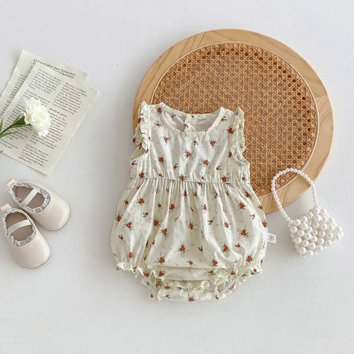 ノースリーブロンパース ベビーロンパース ノースリーブボディスーツ フラワー小花柄プリント【mh0006196】