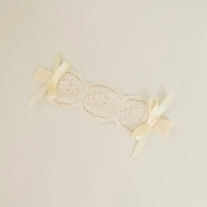 長袖ロンパース ベビーロンパース ヘアバンドセット 長袖スカートボディスーツ レース ヘアリボン ベージュ【mh0006225】