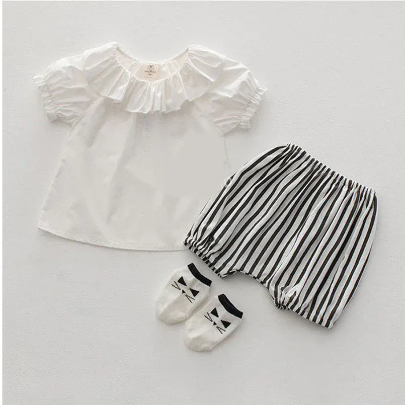 半袖シャツ・ブラウス ベビートップス 半袖ブラウス フリルサークル襟 ホワイト【mh0006243】