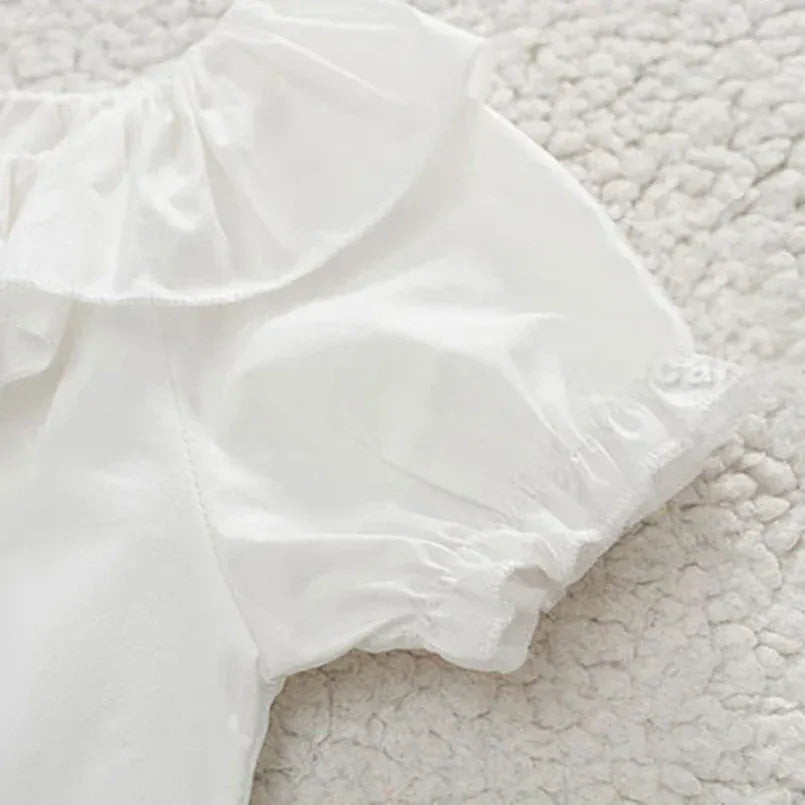 半袖シャツ・ブラウス ベビートップス 半袖ブラウス フリルサークル襟 ホワイト【mh0006243】