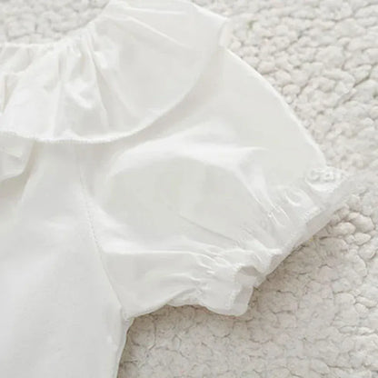 半袖シャツ・ブラウス ベビートップス 半袖ブラウス フリルサークル襟 ホワイト【mh0006243】