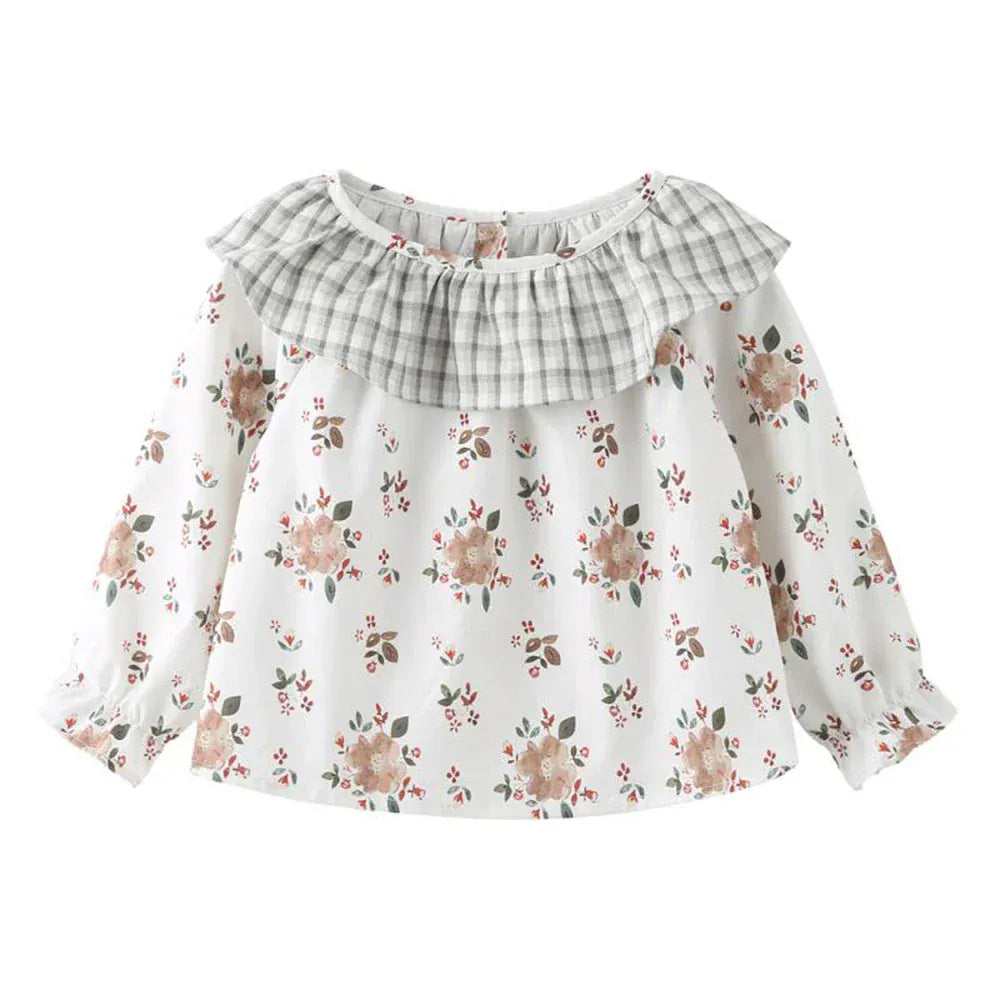 長袖シャツ・ブラウス ベビートップス 長袖チュニックブラウス フラワー花柄プリント チェック【mh0006250】