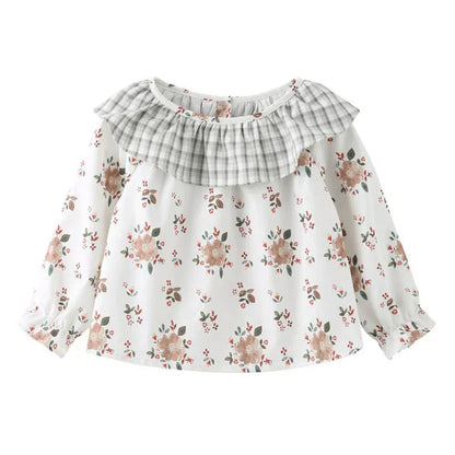 長袖シャツ・ブラウス ベビートップス 長袖チュニックブラウス フラワー花柄プリント チェック【mh0006250】