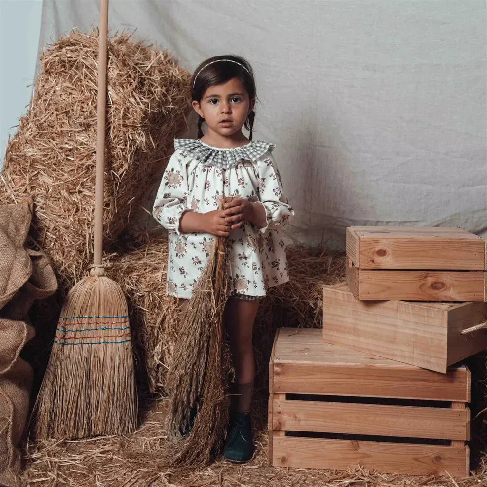 長袖シャツ・ブラウス ベビートップス 長袖チュニックブラウス フラワー花柄プリント チェック【mh0006250】