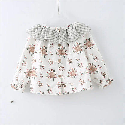 長袖シャツ・ブラウス ベビートップス 長袖チュニックブラウス フラワー花柄プリント チェック【mh0006250】