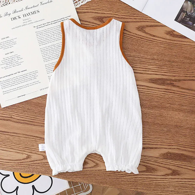 ノースリーブロンパース ベビーロンパース タンク ノースリーブジャンプスーツ ベアくまワッペン【mh0006255】