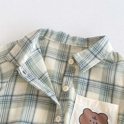 半袖ロンパース ベビーロンパース 半袖シャツボディスーツ レトロチェック【mh0006271】