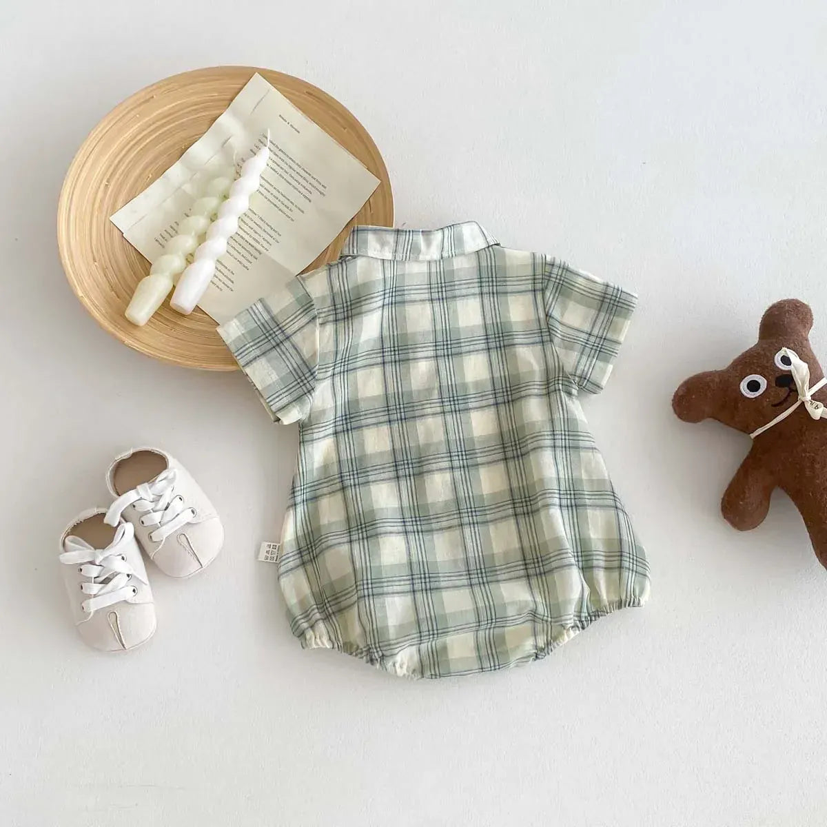 半袖ロンパース ベビーロンパース 半袖シャツボディスーツ レトロチェック【mh0006271】