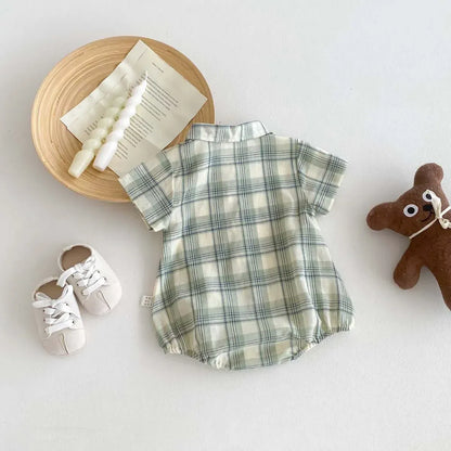 半袖ロンパース ベビーロンパース 半袖シャツボディスーツ レトロチェック【mh0006271】