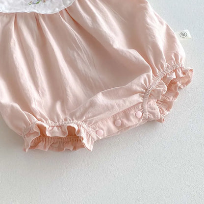 半袖ロンパース ベビーロンパース 半袖ボディスーツ フラワー刺繍 ピンク【mh0006272】