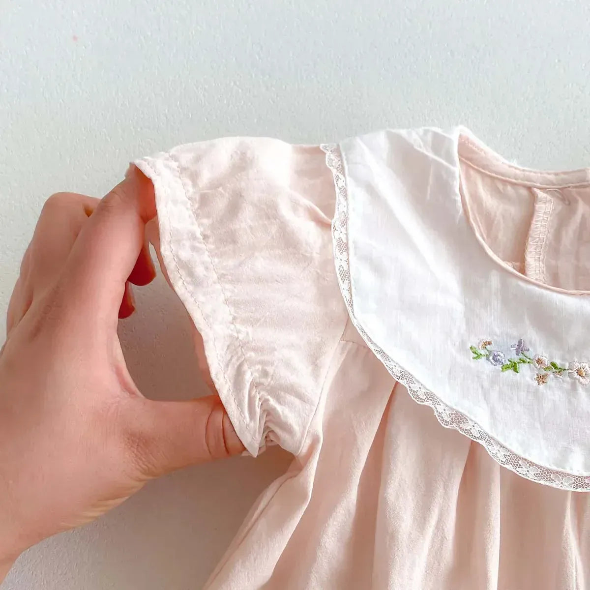 半袖ロンパース ベビーロンパース 半袖ボディスーツ フラワー刺繍 ピンク【mh0006272】