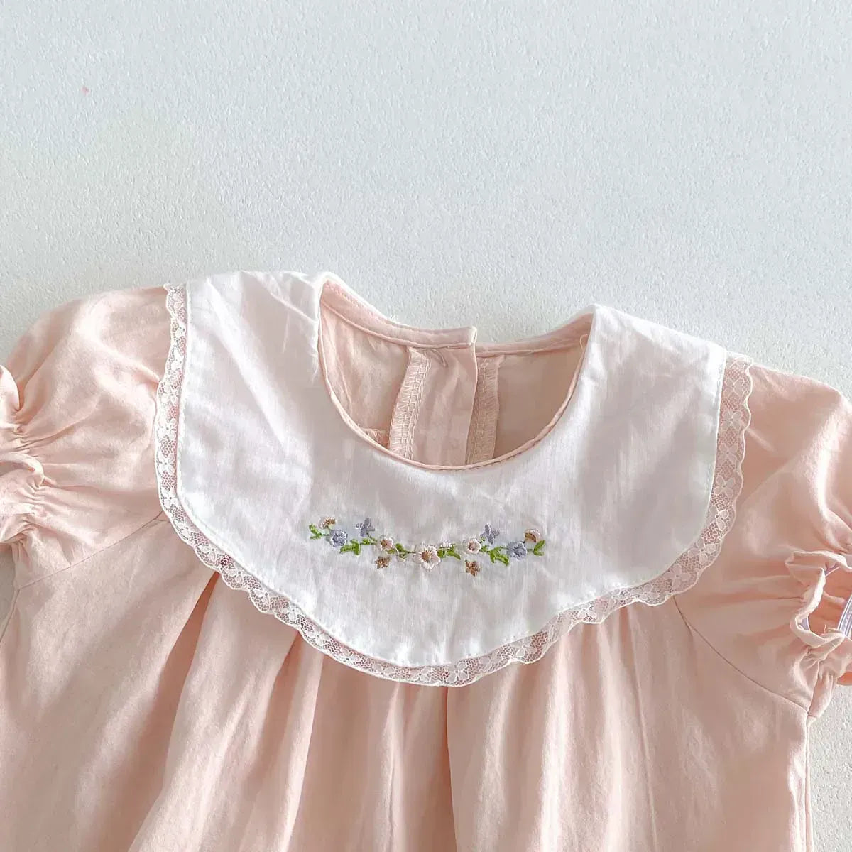 半袖ロンパース ベビーロンパース 半袖ボディスーツ フラワー刺繍 ピンク【mh0006272】